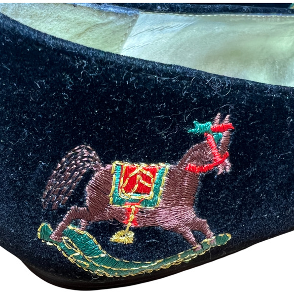 Vtg DONNA LAWRENCE Toya Women 7M Black Velvet Christmas Slip On Shoes XMAS Flats - Picture 12 of 16